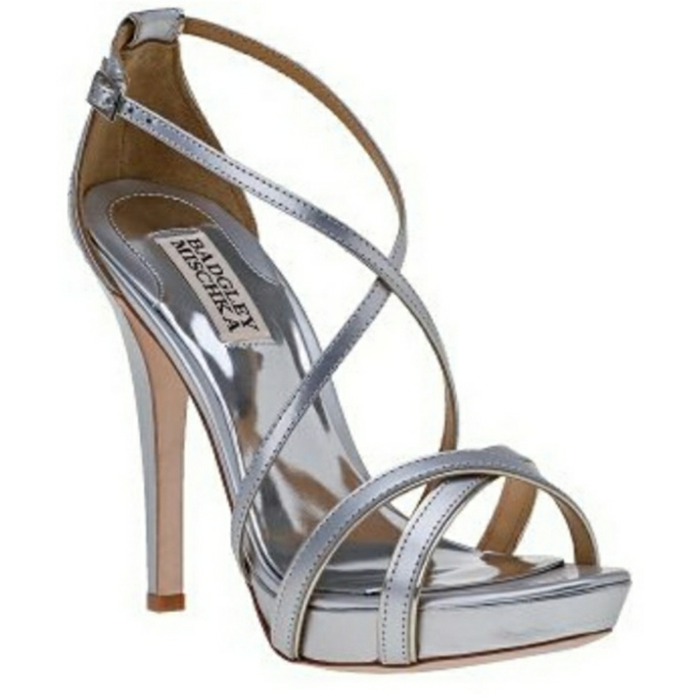 Badgley Mischka Fierce Ankle Strap Silver/Gold Heeled Sandals - 8.5 - Picture 1 of 16